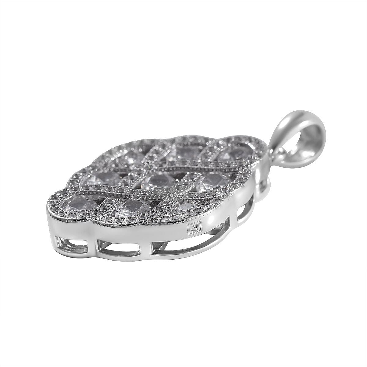 NY Closeout - Zirconia Cluster Pendant in Rhodium Overlay Sterling Silver 7682166 4