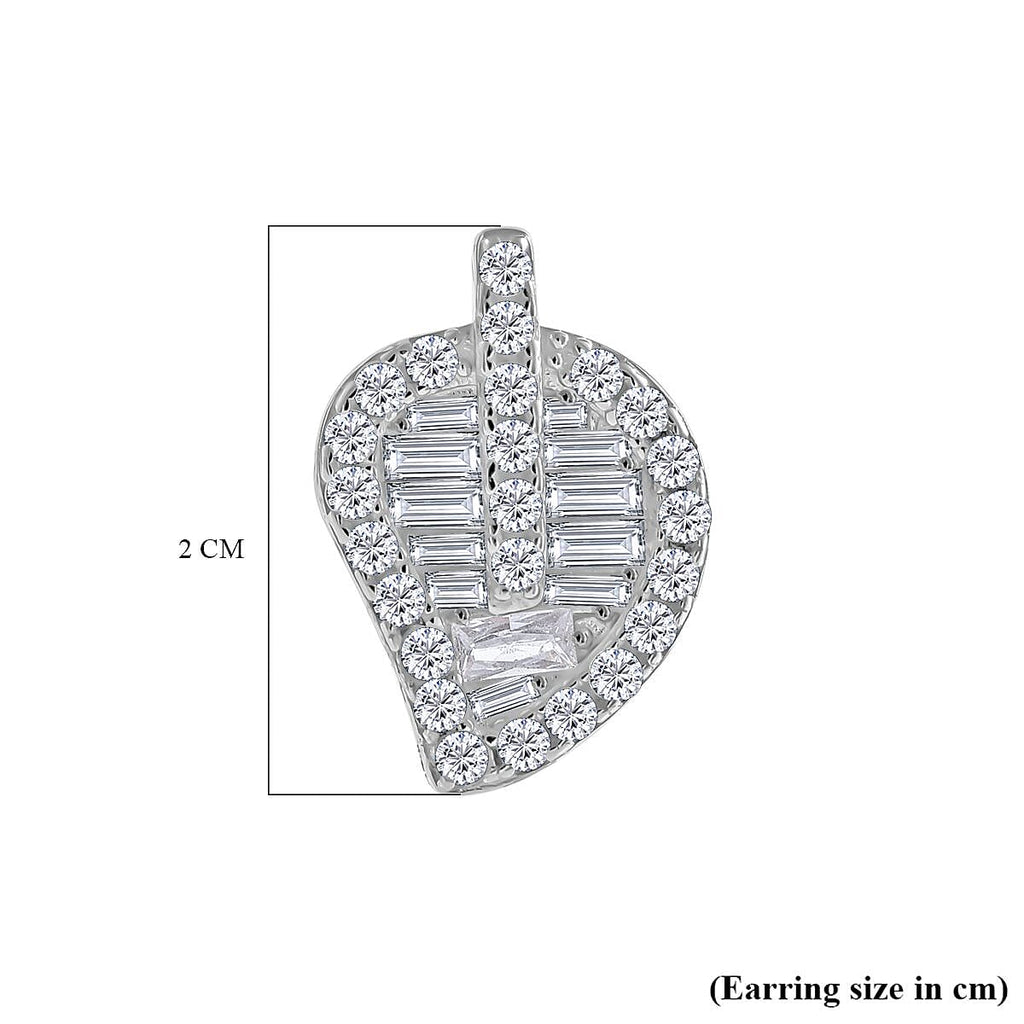 Lustro Stella - Cubic Zirconia Leaf Earrings in Rhodium Overlay Sterling Silver, Silver Wt 5.20 GM