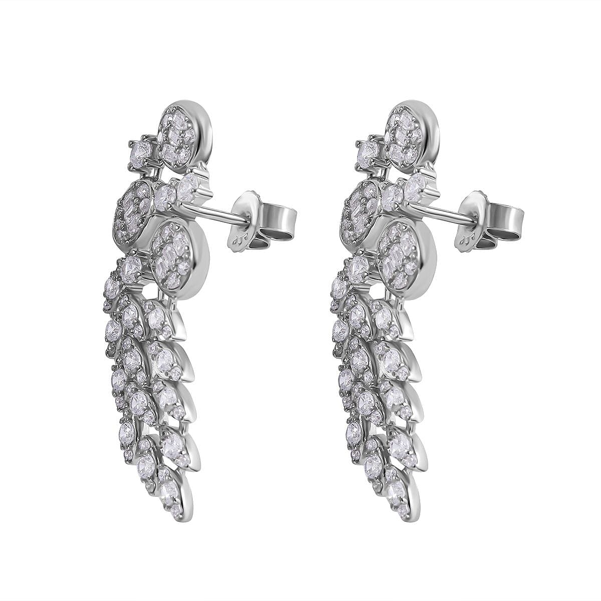 White Cubic Zirconia Earrings in Rhodium Overlay Sterling Silver 4.42 ct, Silver Wt. 7.56 Gms 4.420 Ct. 7727065 3