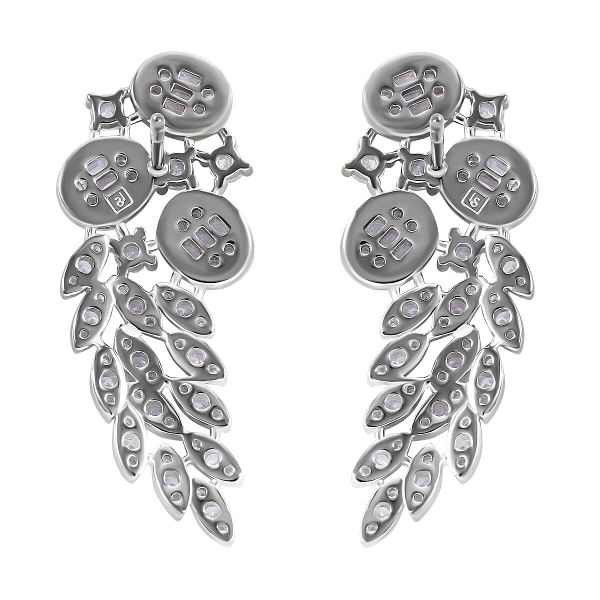 White Cubic Zirconia Earrings in Rhodium Overlay Sterling Silver 4.42 ct, Silver Wt. 7.56 Gms 4.420 Ct. 7727065 4