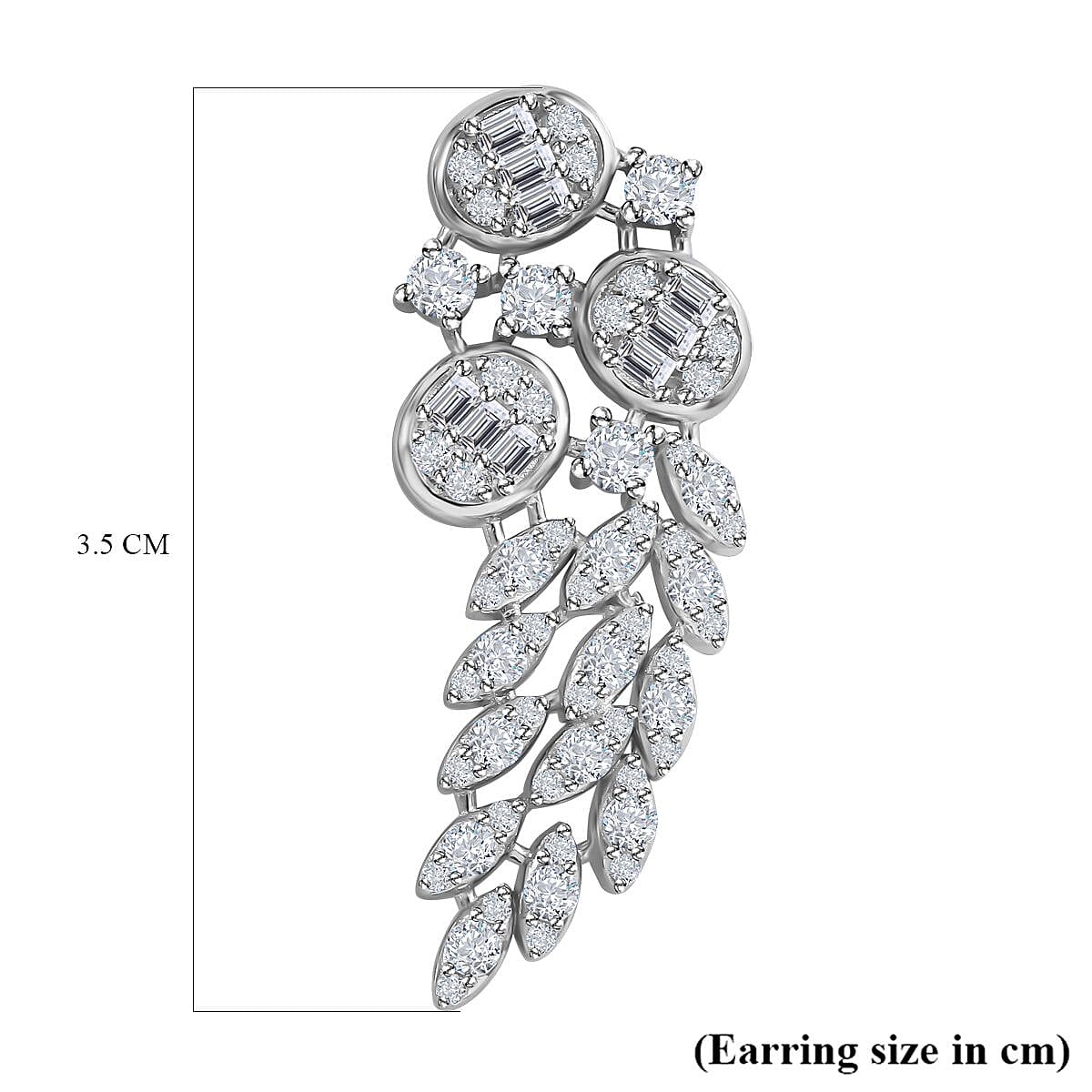White Cubic Zirconia Earrings in Rhodium Overlay Sterling Silver 4.42 ct, Silver Wt. 7.56 Gms 4.420 Ct. 7727065 5