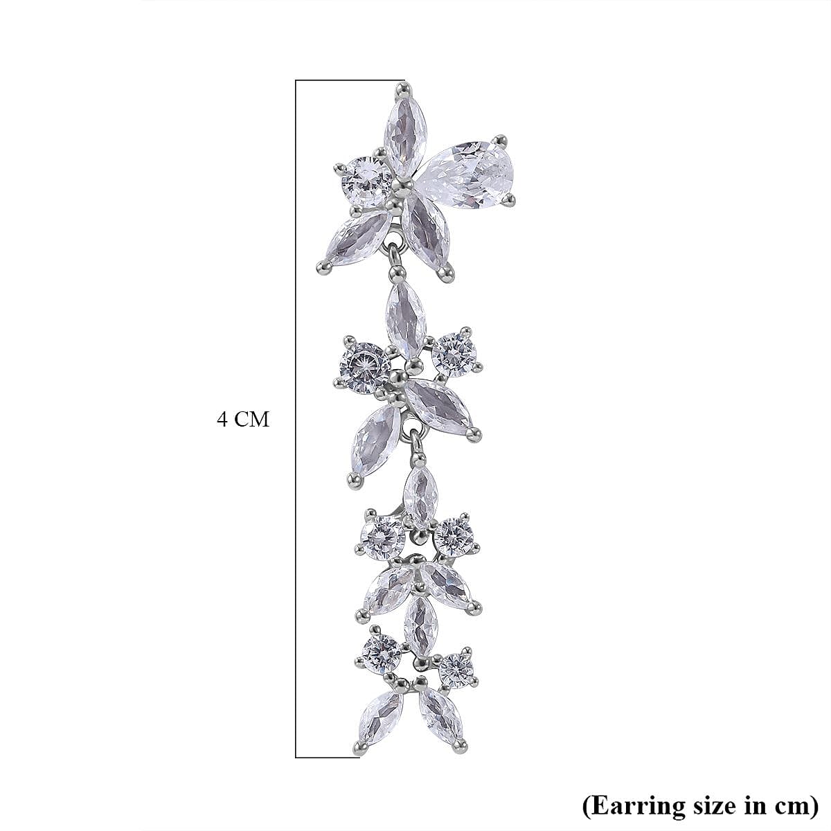 NY Closeout - Zirconia Floral Dangle Earrings in Rhodium Overlay Sterling Silver 7681982 5