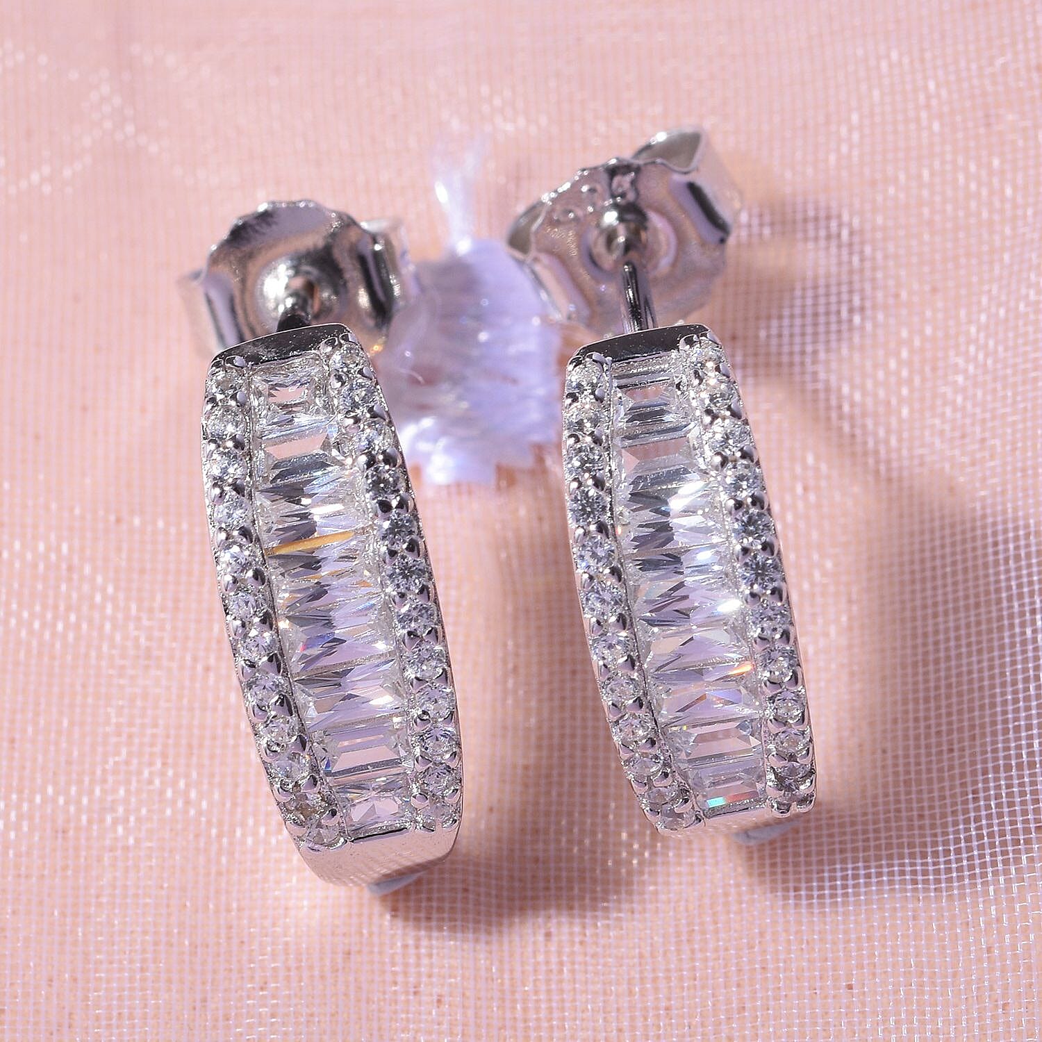 White Cubic Zirconia Earrings in Rhodium Overlay Sterling Silver 1.52 ct. 7813521 1