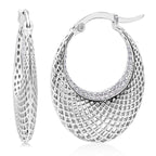 White Cubic Zirconia Earring with Clasp in Rhodium Overlay Sterling Silver, Silver Wt. 6.11 Gms.