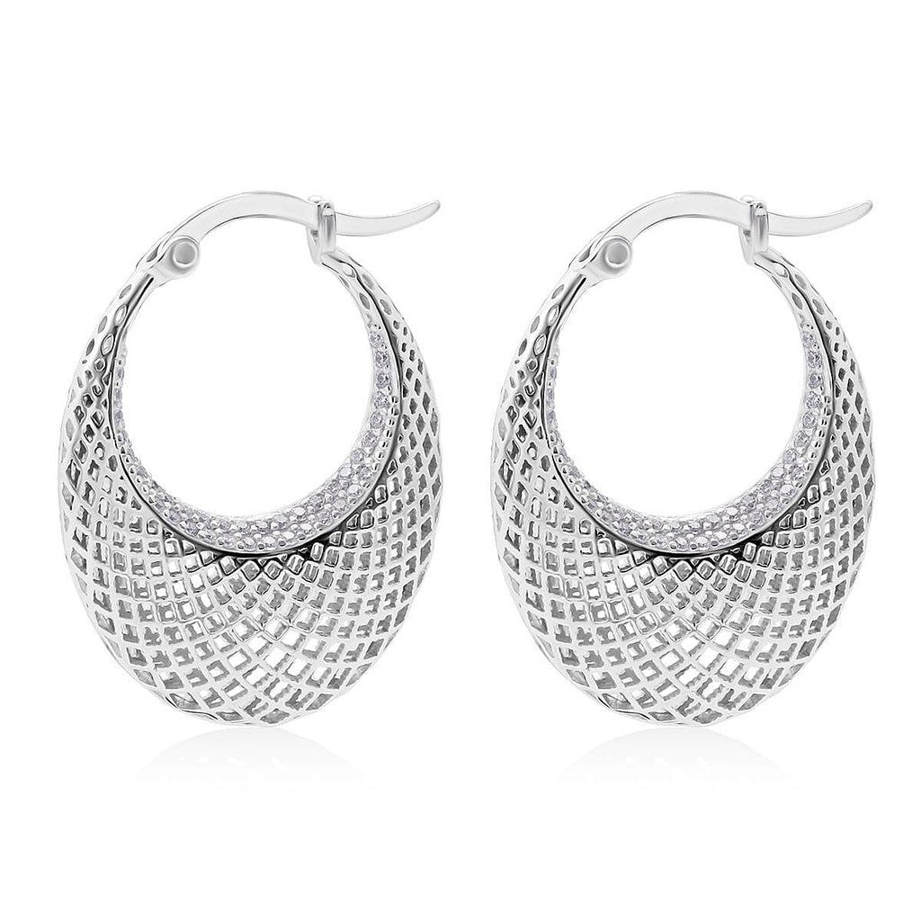 White Cubic Zirconia Earring with Clasp in Rhodium Overlay Sterling Silver, Silver Wt. 6.11 Gms.