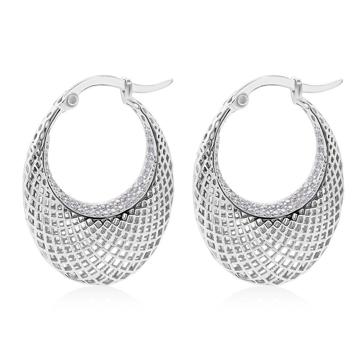 White Cubic Zirconia Earring with Clasp in Rhodium Overlay Sterling Silver, Silver Wt. 6.11 Gms. 8239557 3
