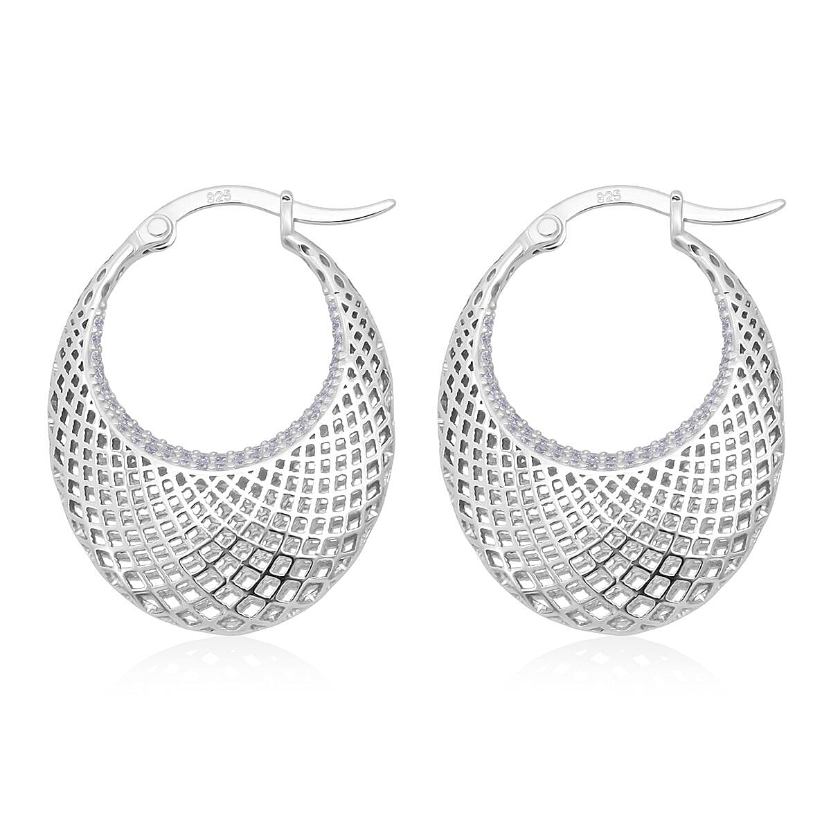 White Cubic Zirconia Earring with Clasp in Rhodium Overlay Sterling Silver, Silver Wt. 6.11 Gms. 8239557 4