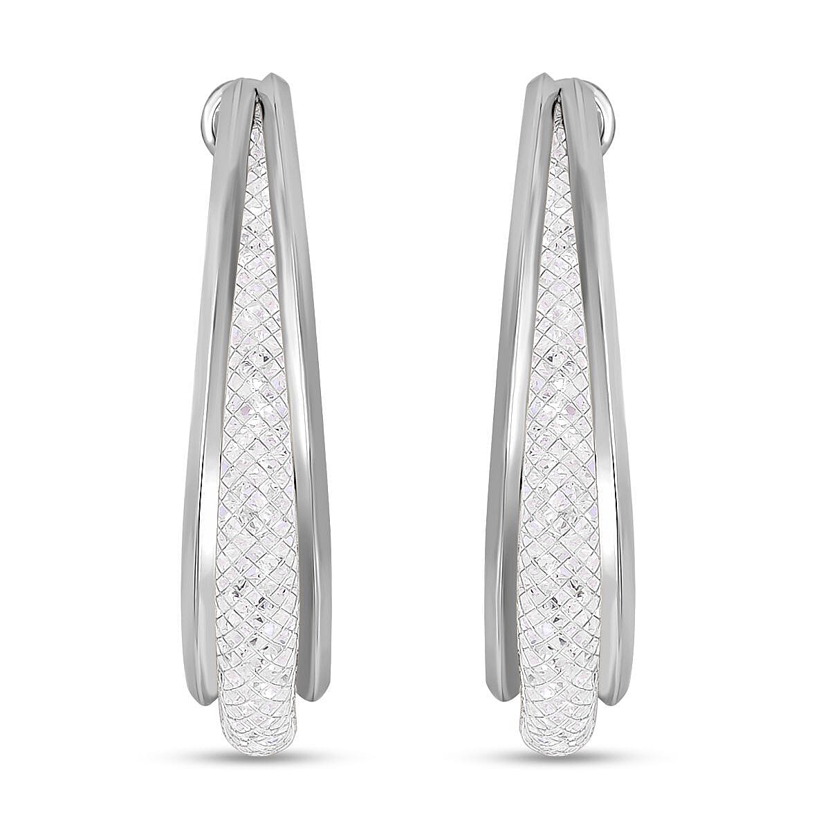 White Cubic Zirconia Crossover Hoop Earring with Clasp 8252583 0