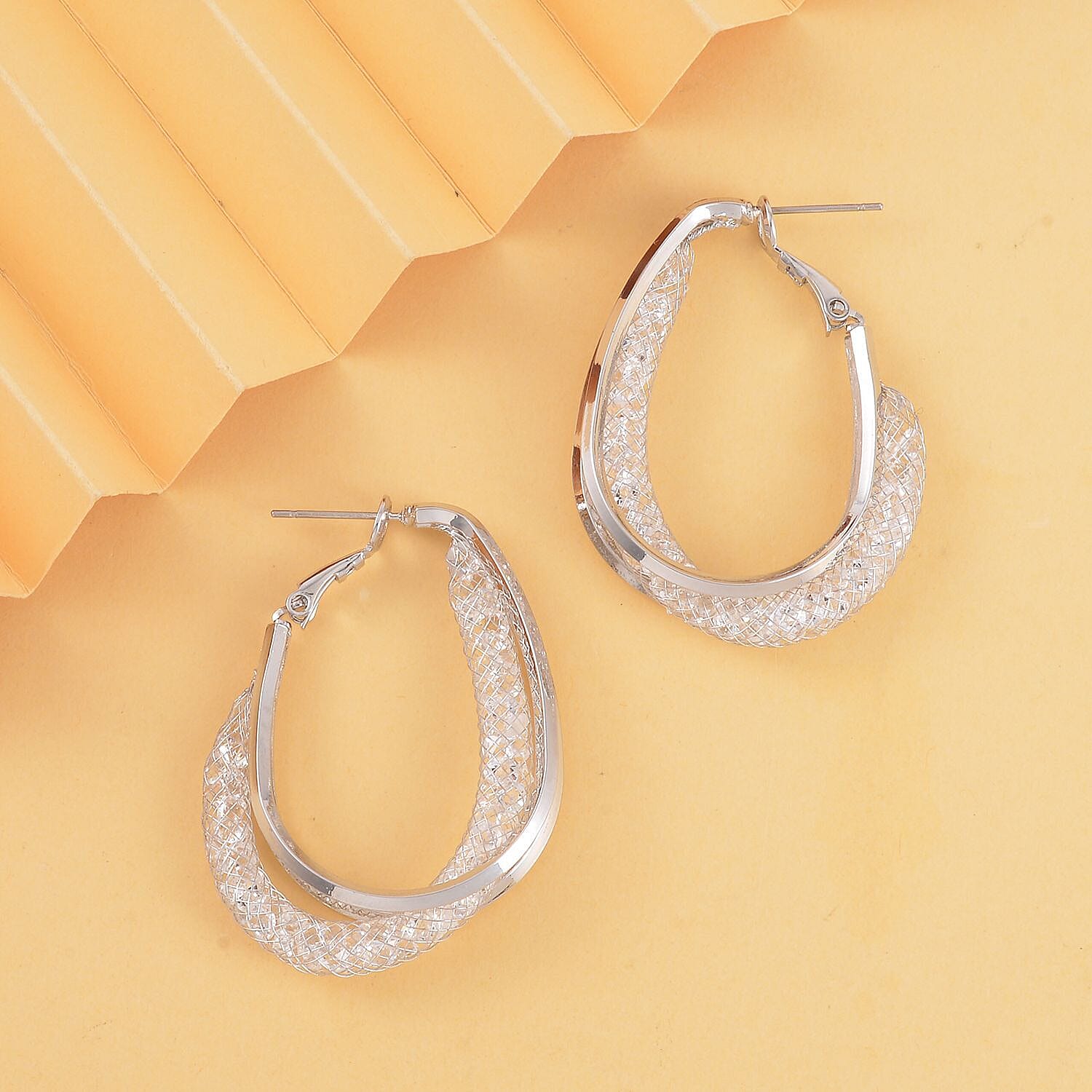 White Cubic Zirconia Crossover Hoop Earring with Clasp 8252583 2