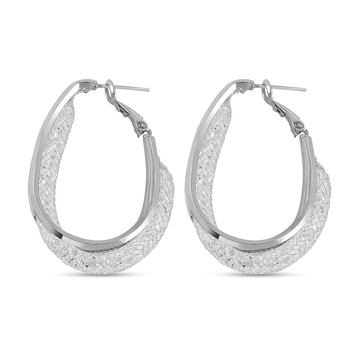 White Cubic Zirconia Crossover Hoop Earring with Clasp 8252583 4