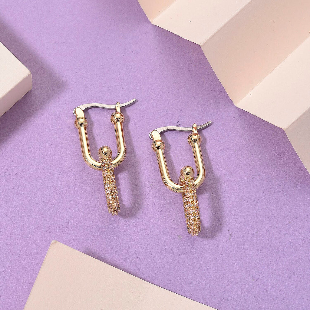 Designer Inspired - White Cubic Zirconia Industrial Earrings with Clasp