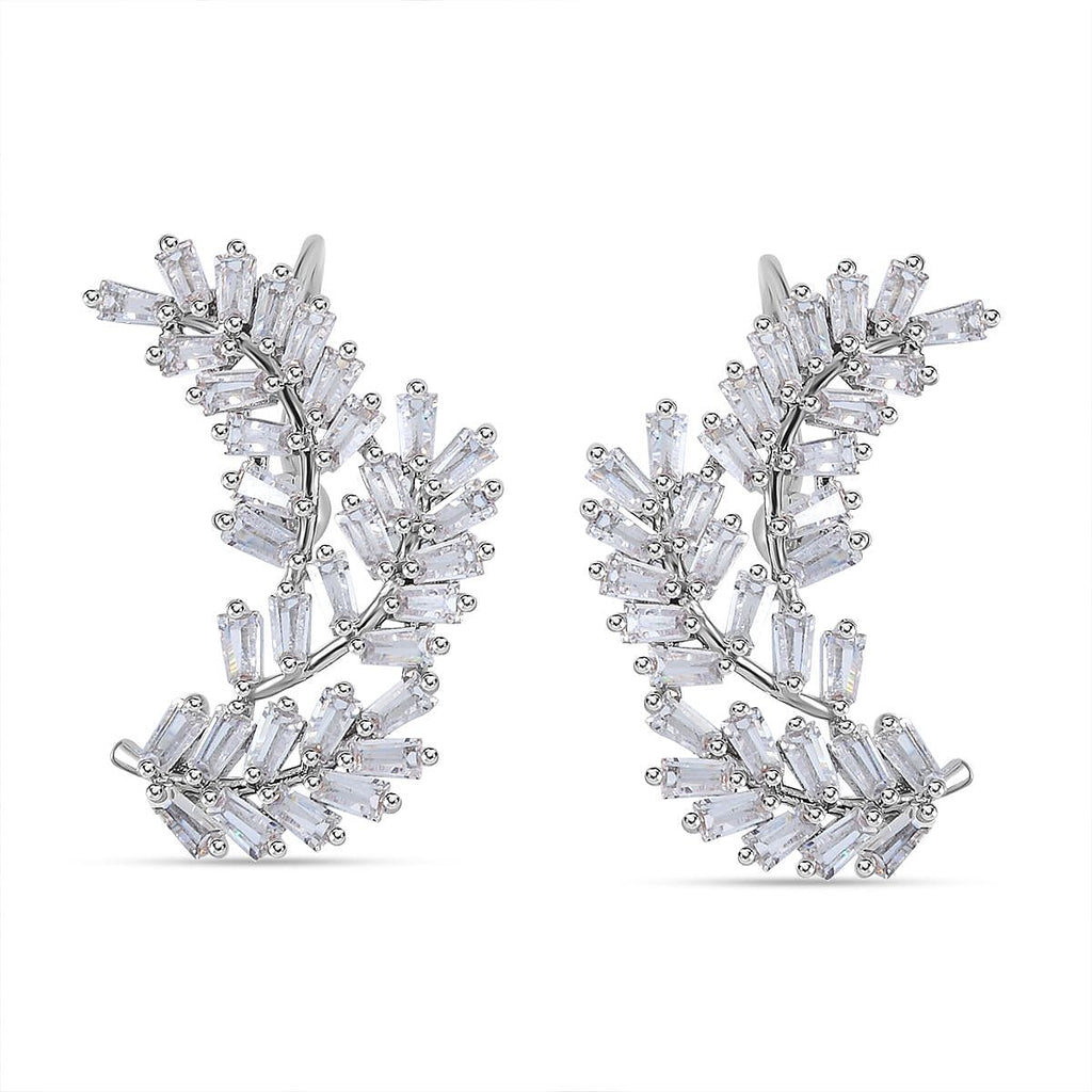 NY Close Out- Cubic Zirconia Leaf Dangle Earrings in Silver Tone