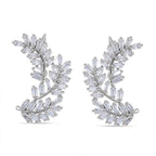 NY Close Out- Cubic Zirconia Leaf Dangle Earrings in Silver Tone