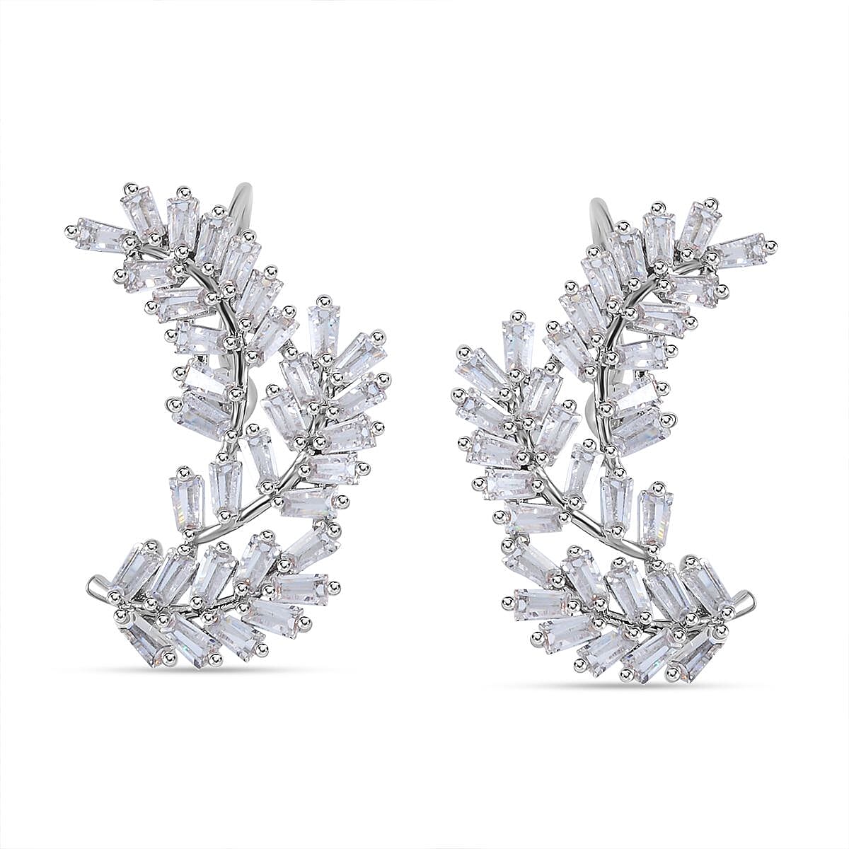NY Close Out- Cubic Zirconia Leaf Dangle Earrings in Silver Tone 7326481 0