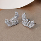 NY Close Out- Cubic Zirconia Leaf Dangle Earrings in Silver Tone