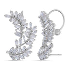 NY Close Out- Cubic Zirconia Leaf Dangle Earrings in Silver Tone