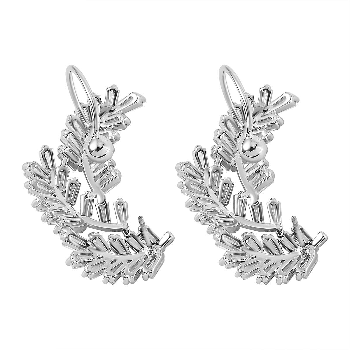 NY Close Out- Cubic Zirconia Leaf Dangle Earrings in Silver Tone 7326481 5