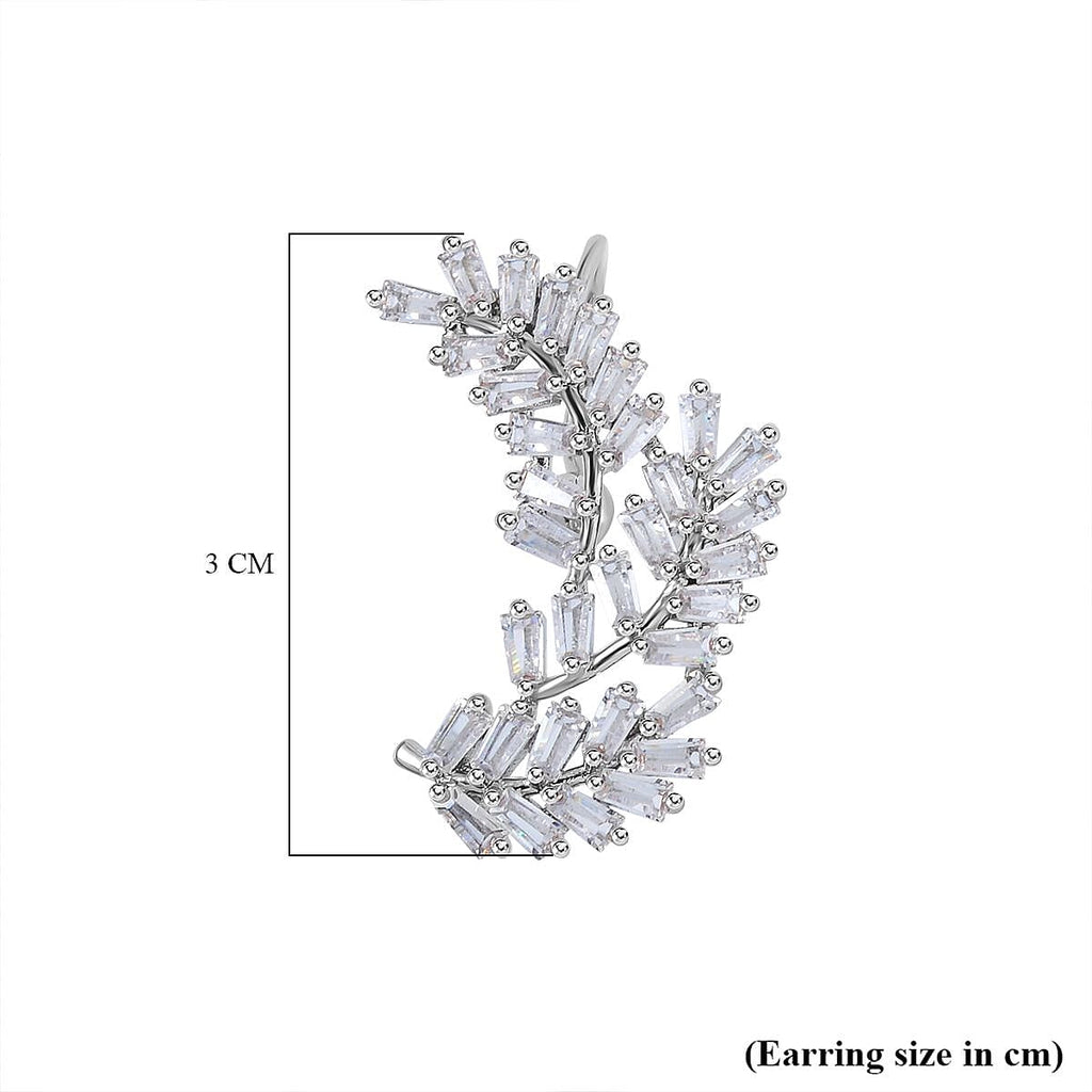 NY Close Out- Cubic Zirconia Leaf Dangle Earrings in Silver Tone