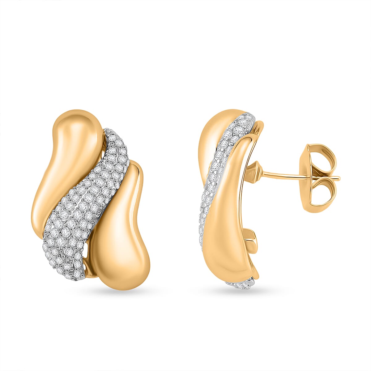 White Cubic Zirconia Two Tone Stud Push Back Earrings 8212603 0