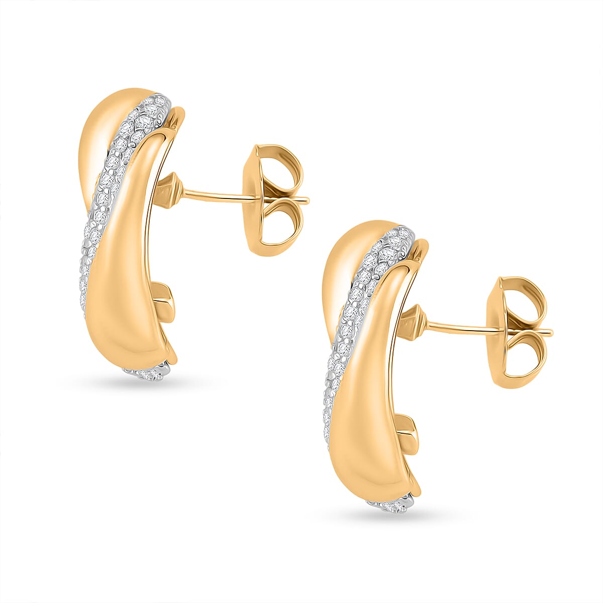 White Cubic Zirconia Two Tone Stud Push Back Earrings 8212603 3