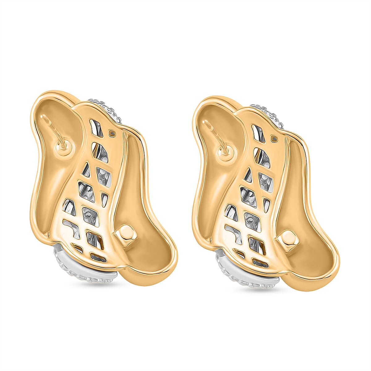 White Cubic Zirconia Two Tone Stud Push Back Earrings 8212603 4