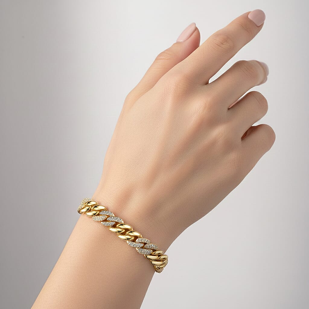 White Cubic Zirconia Bracelet (Size - 7.25) in Yellow Gold Tone 1.00 Ct. V32492382 3
