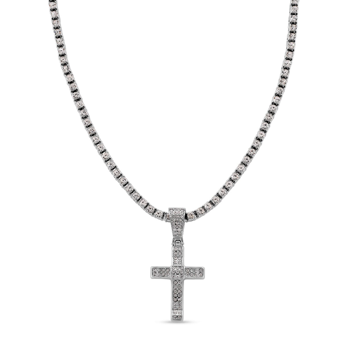 White Cubic Zirconia Cross Pendant with Chain (Size - 20) 20.00 Ct. V32516742 0