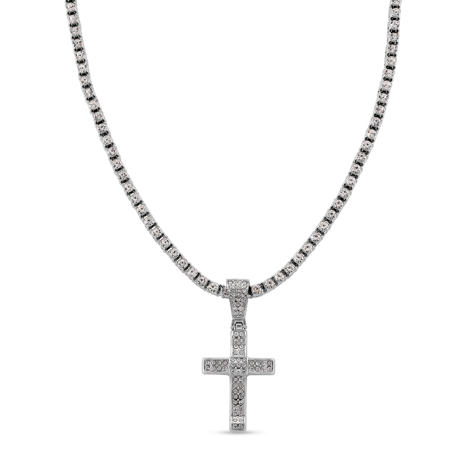 White Cubic Zirconia Cross Pendant with Chain (Size - 20) 20.00 Ct. V32516742 0