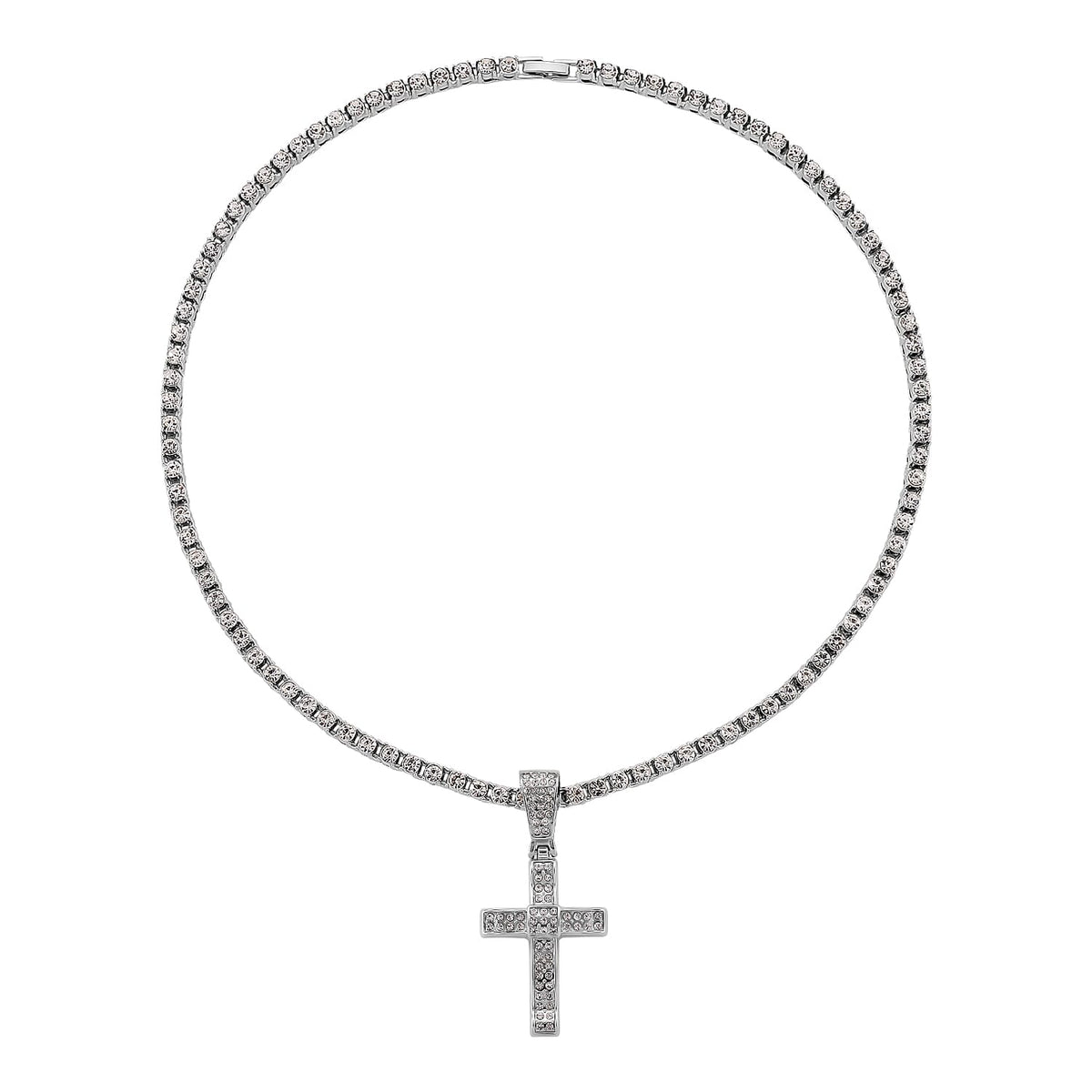 White Cubic Zirconia Cross Pendant with Chain (Size - 20) 20.00 Ct. V32516742 4