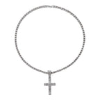 White Cubic Zirconia Cross Pendant with Chain (Size - 20) 20.00 Ct.