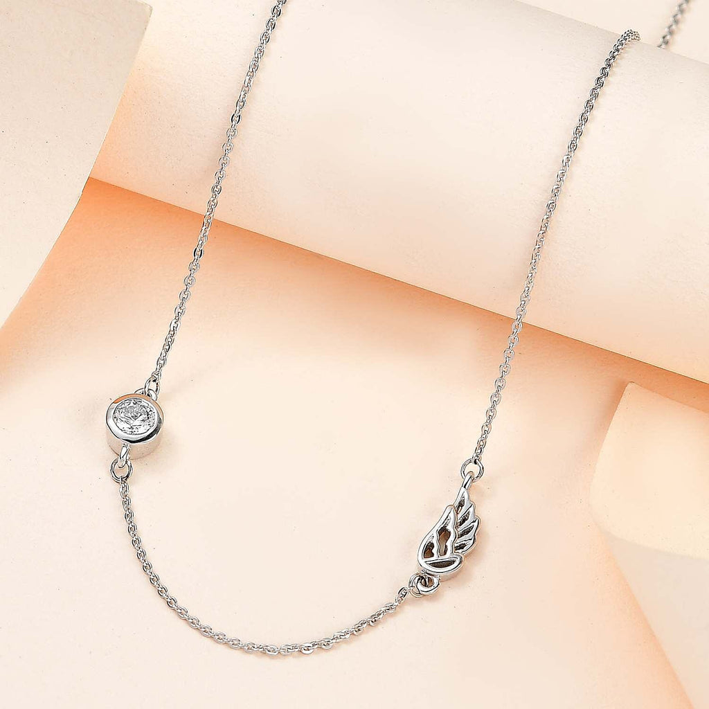 Cubic Zirconia Solitaire Necklace (Size - 20) in Platinum Overlay Sterling Silver