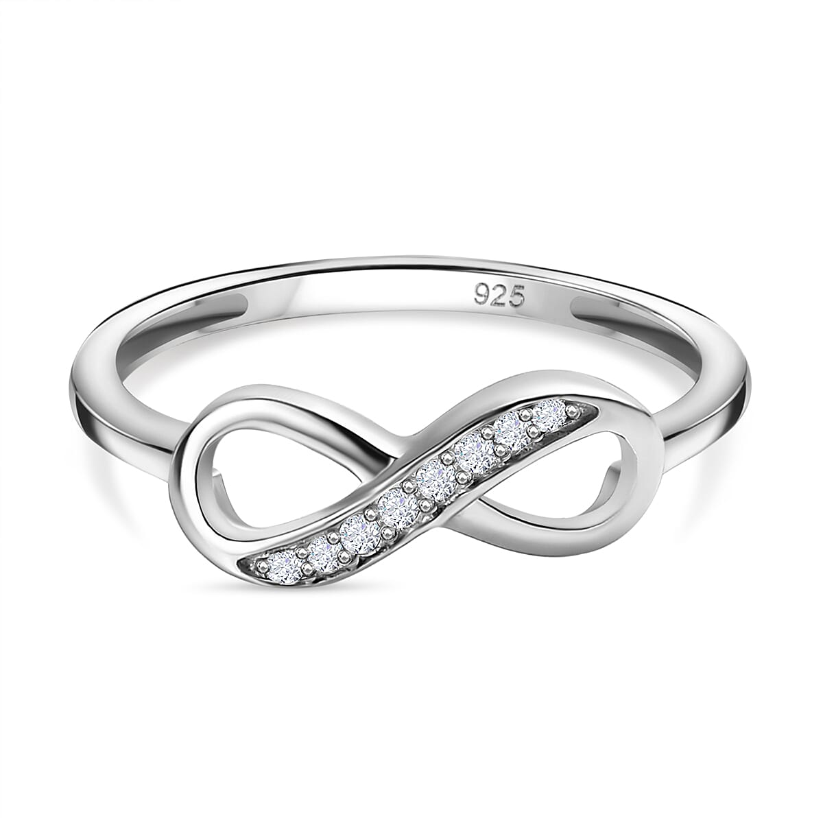 White Cubic Zirconia Infinity Promise Ring in Rhodium Overlay Sterling Silver 7639597 0