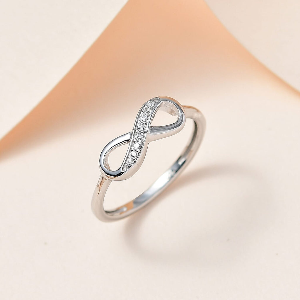 White Cubic Zirconia  Fancy Ring in Rhodium Overlay Sterling Silver 0.08 ct  0.076  Ct.