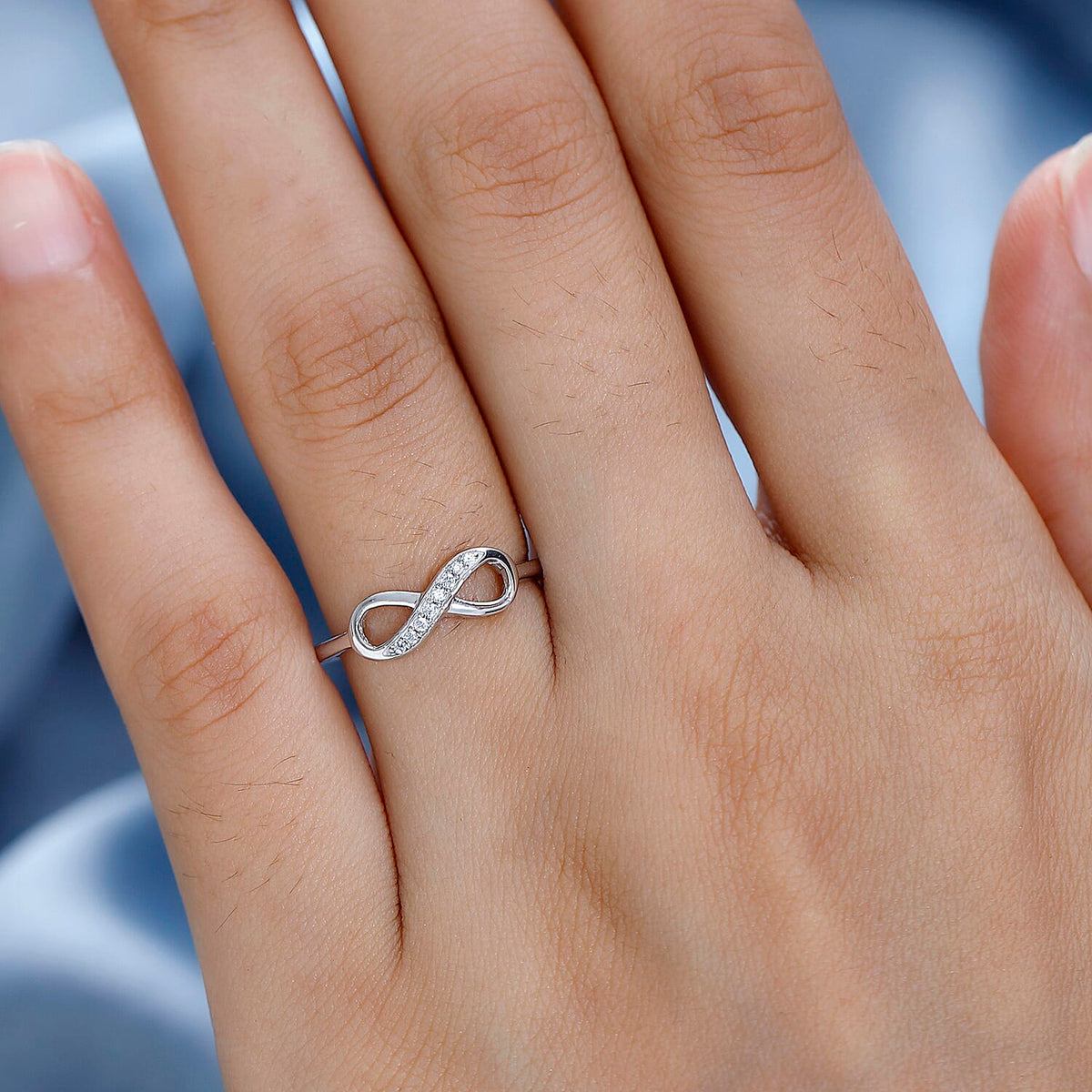 White Cubic Zirconia Infinity Promise Ring in Rhodium Overlay Sterling Silver 7639597 2