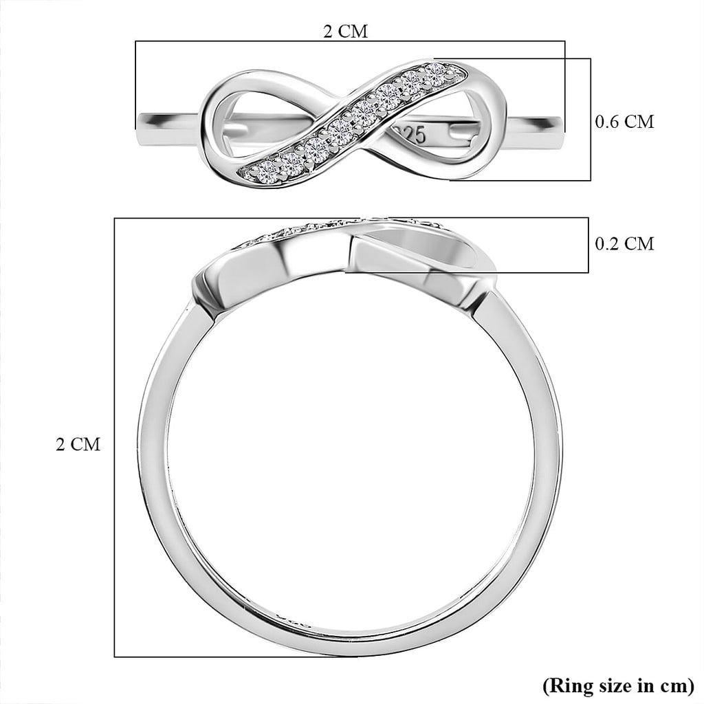 White Cubic Zirconia  Fancy Ring in Rhodium Overlay Sterling Silver 0.08 ct  0.076  Ct.