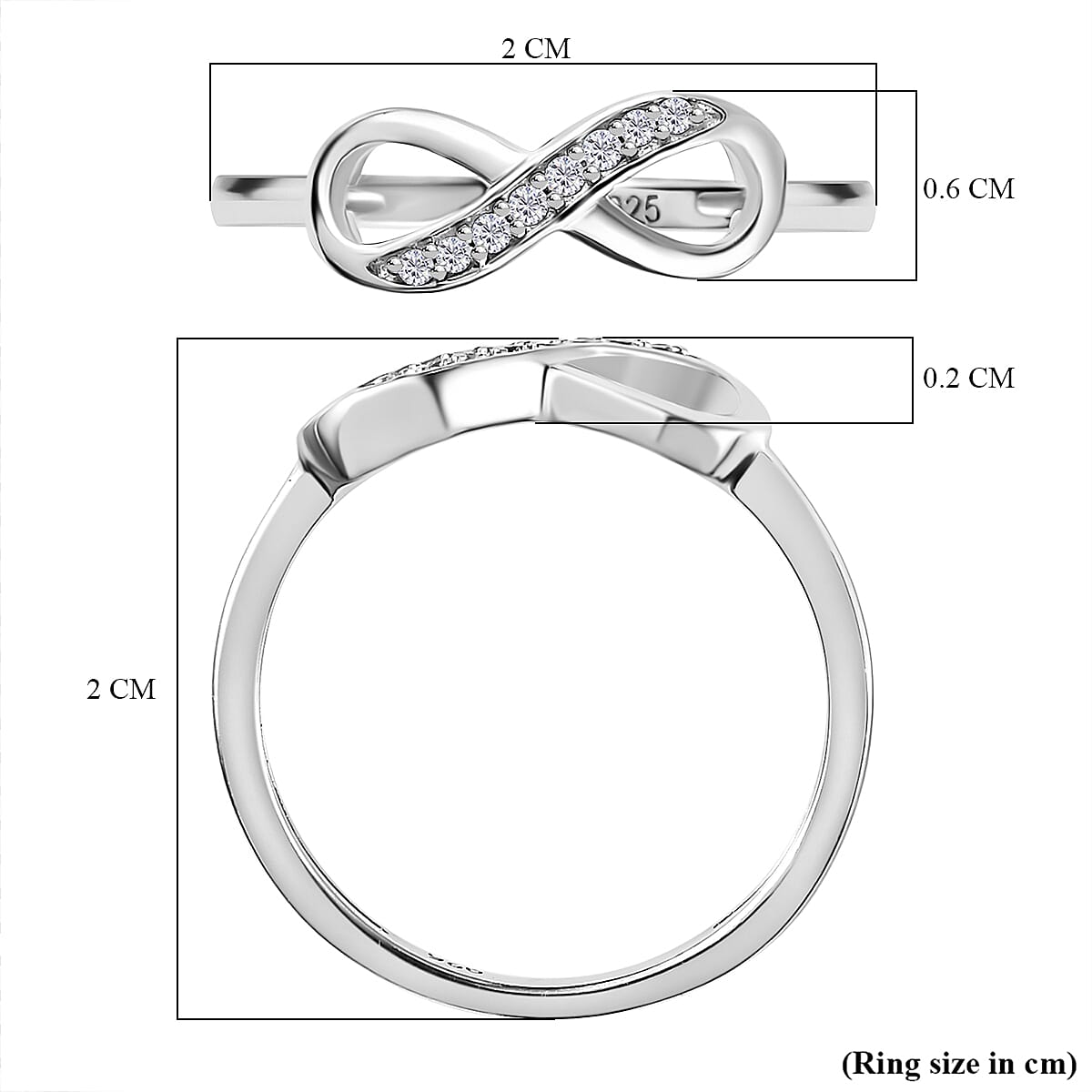White Cubic Zirconia Infinity Promise Ring in Rhodium Overlay Sterling Silver 7639597 5