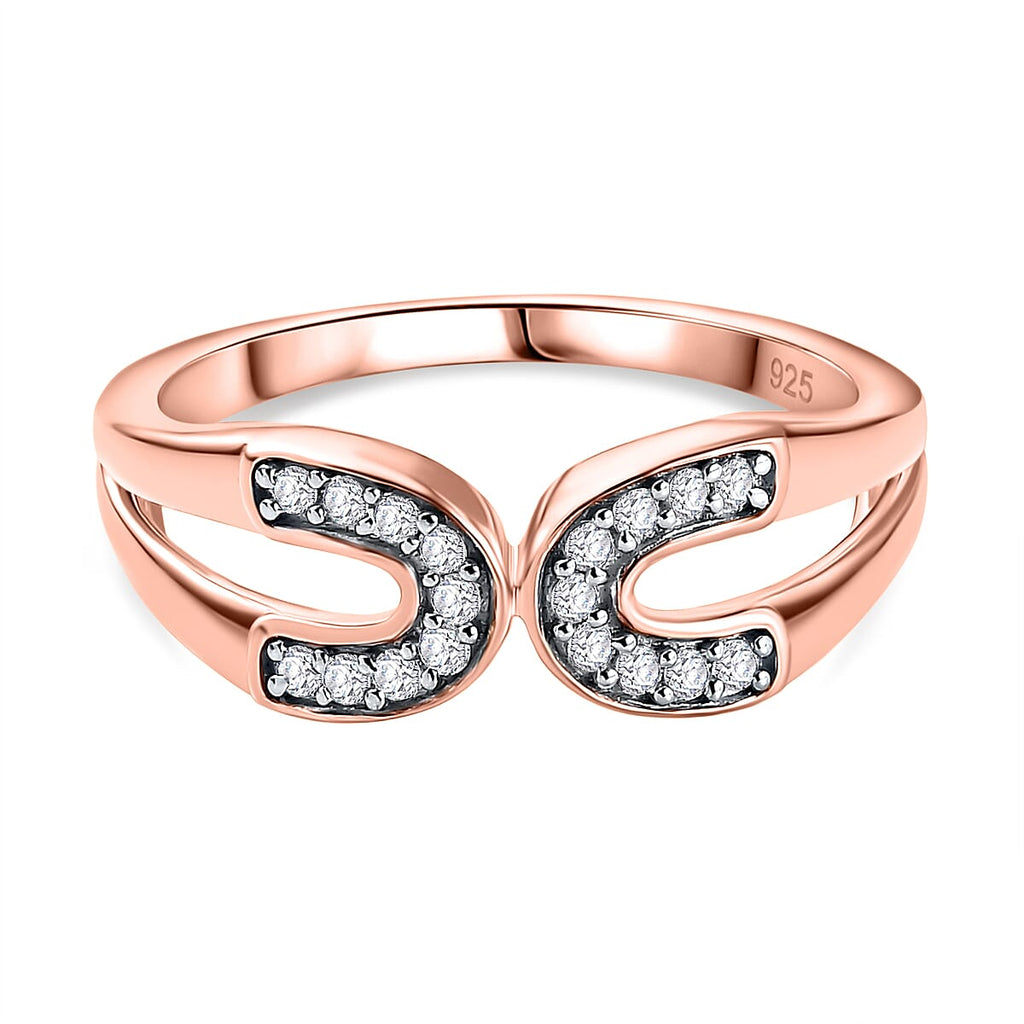 White Cubic Zirconia Accented Open-Space Ring in 18K Vermeil Rose Gold Plated Sterling Silver