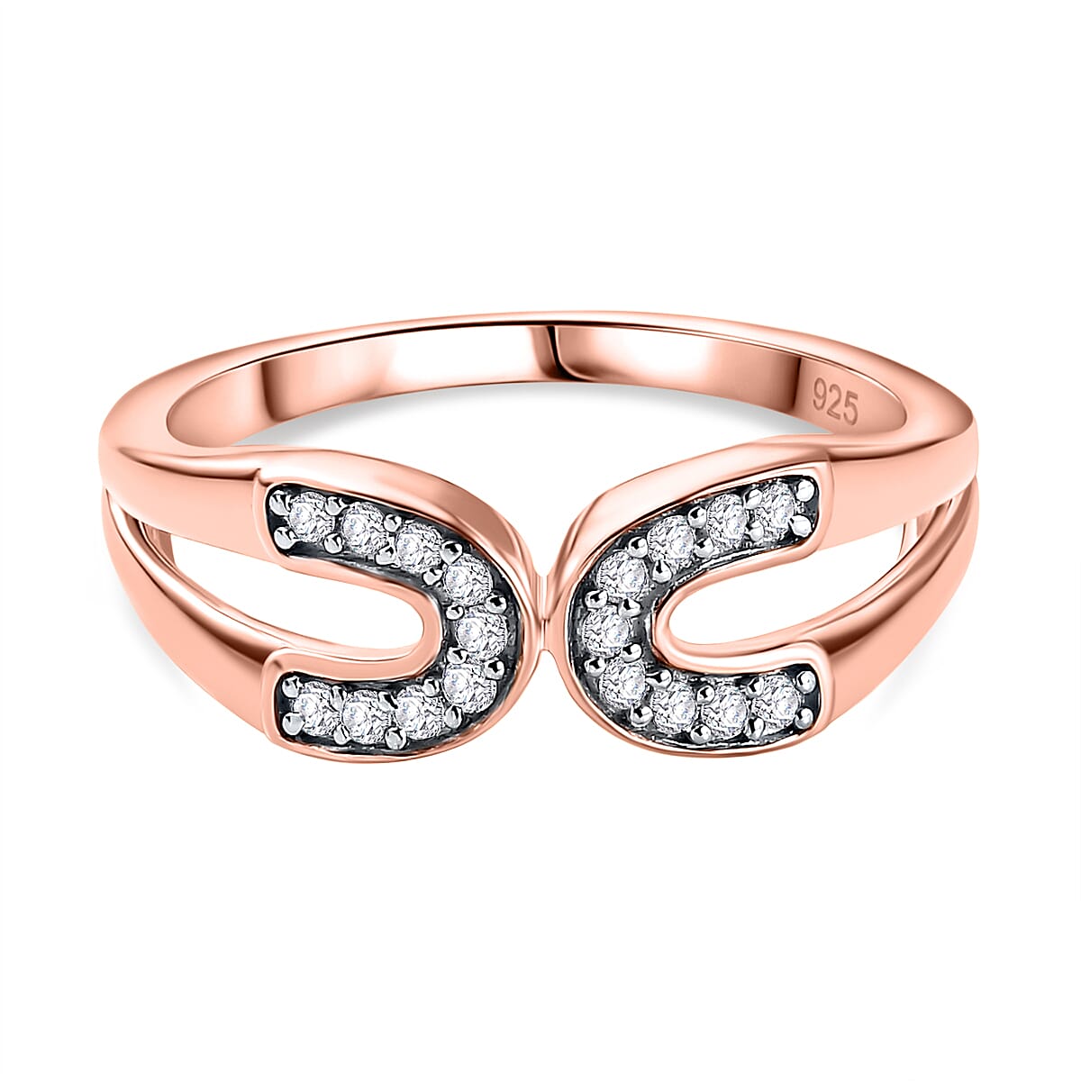 White Cubic Zirconia Accented Open-Space Ring in 18K Vermeil Rose Gold Plated Sterling Silver 7670268 0