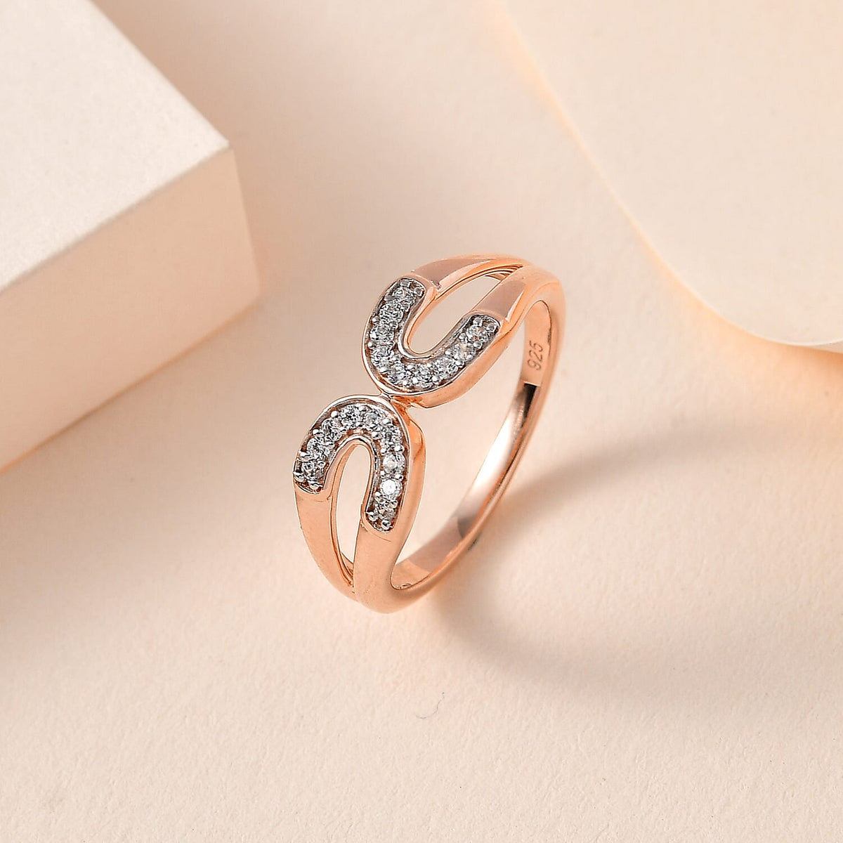 White Cubic Zirconia Accented Open-Space Ring in 18K Vermeil Rose Gold Plated Sterling Silver 7670268 1