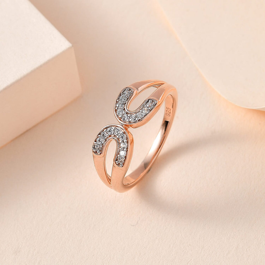 White Cubic Zirconia Accented Open-Space Ring in 18K Vermeil Yellow Gold Plated Sterling Silver