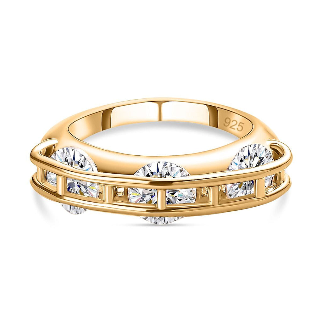 White Cubic Zirconia 3 Stone Half-Eternity Band Ring in 18K Vermeil Yellow Gold Plated Sterling Silver 4.75 Ct.