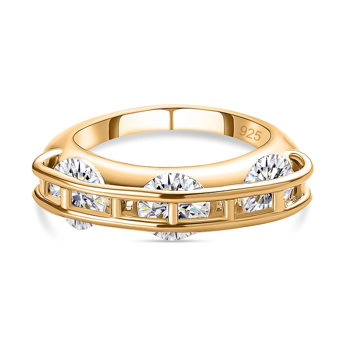 White Cubic Zirconia 3 Stone Half-Eternity Band Ring in 18K Vermeil Yellow Gold Plated Sterling Silver 4.75 Ct. 7669985 0