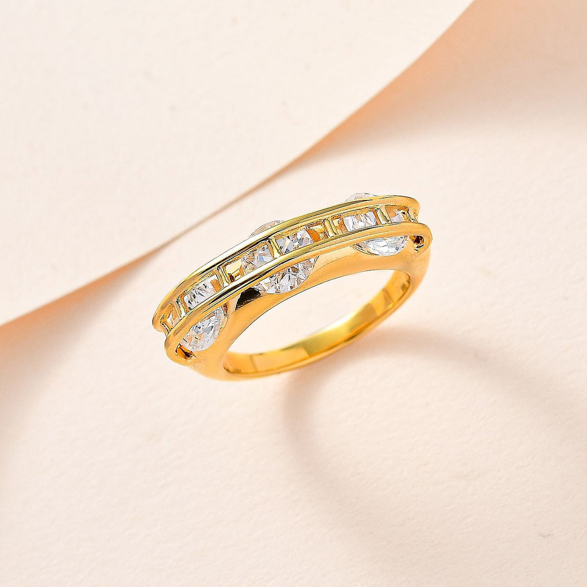 White Cubic Zirconia 3 Stone Half-Eternity Band Ring in 18K Vermeil Yellow Gold Plated Sterling Silver 4.75 Ct. 7669985 1