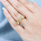 White Cubic Zirconia 3 Stone Half-Eternity Band Ring in 18K Vermeil Yellow Gold Plated Sterling Silver 4.75 Ct.