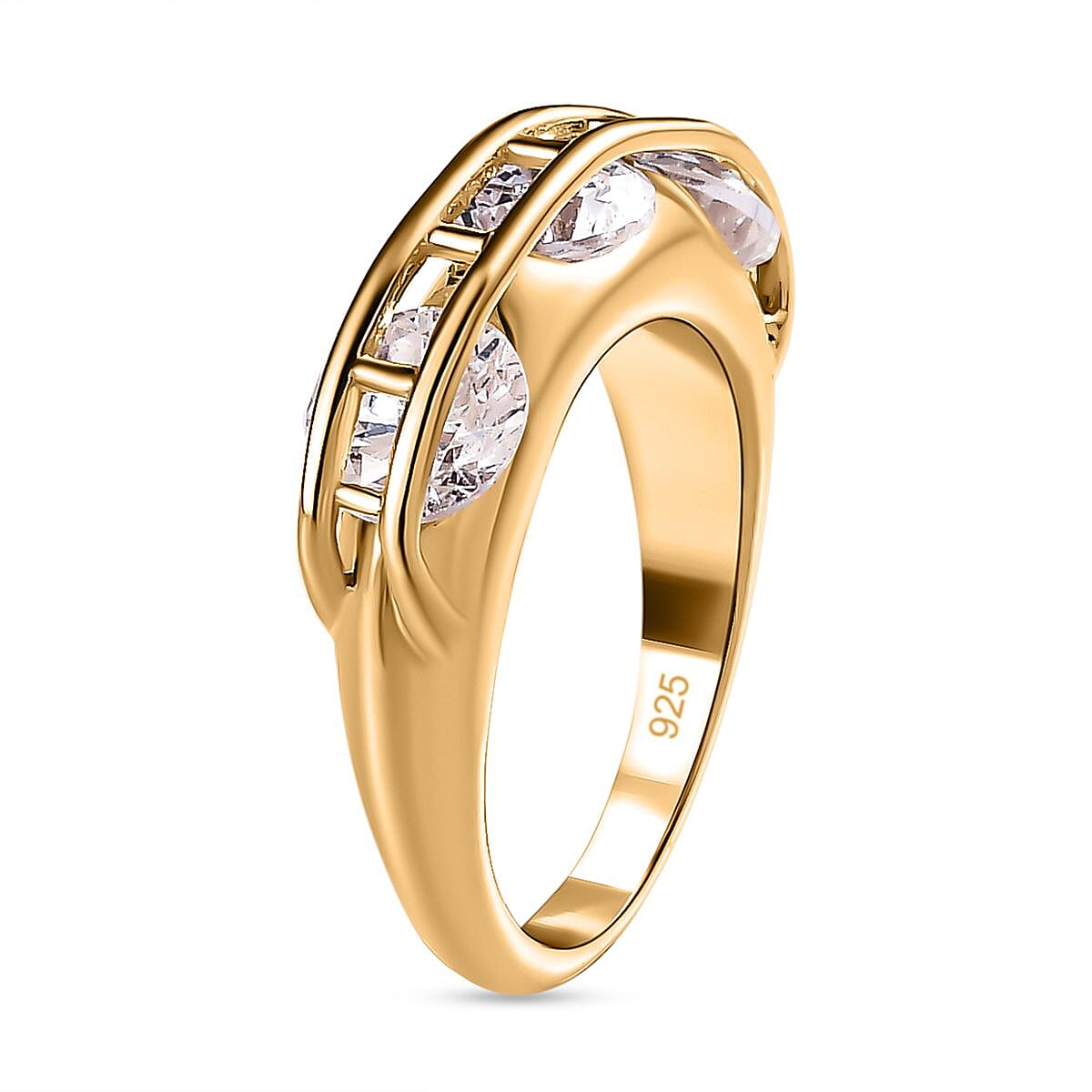 White Cubic Zirconia 3 Stone Half-Eternity Band Ring in 18K Vermeil Yellow Gold Plated Sterling Silver 4.75 Ct. 7669985 3
