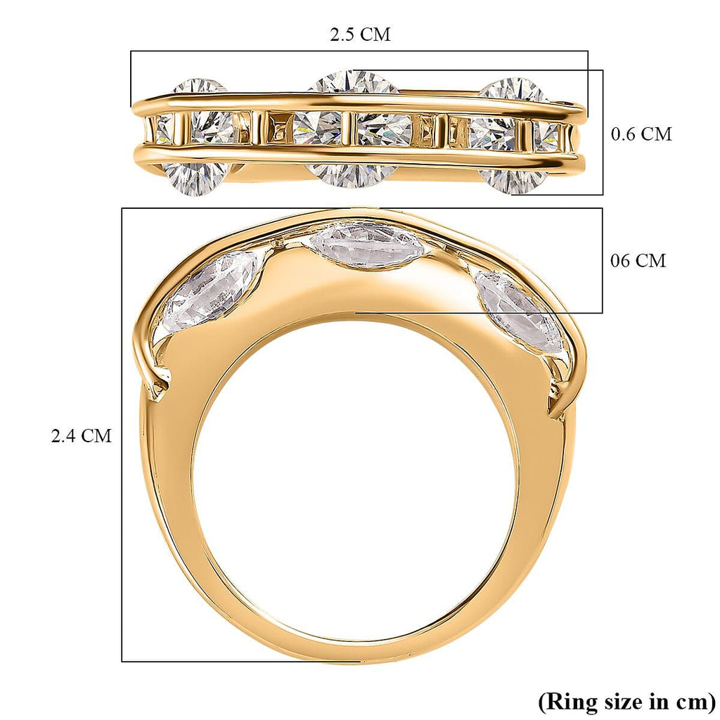 White Cubic Zirconia 3 Stone Half-Eternity Band Ring in 18K Vermeil Yellow Gold Plated Sterling Silver 4.75 Ct.