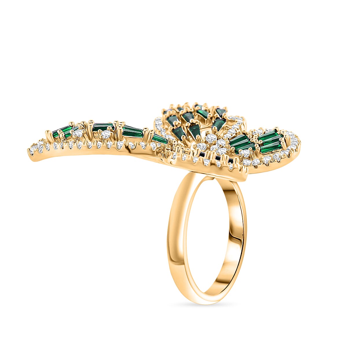 White Cubic Zirconia &amp; Green Crystal Butterfly Adjustable Ring in Yellow Gold Tone V32514558 4