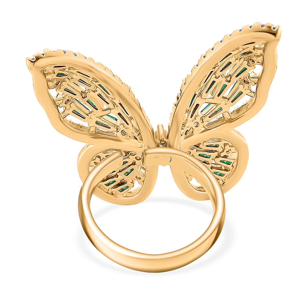 White Cubic Zirconia &amp; Green Crystal Butterfly Adjustable Ring in Yellow Gold Tone V32514558 5