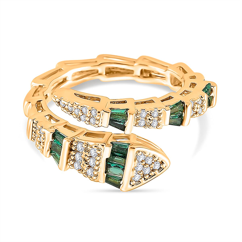 White Cubic Zirconia & Green Crystal Serpentine Ring (Adjustable)