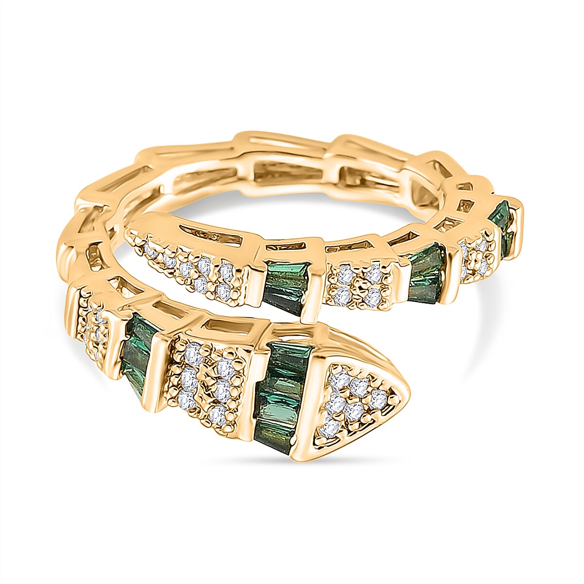White Cubic Zirconia &amp; Green Crystal Serpentine Ring (Adjustable) 8282477 0